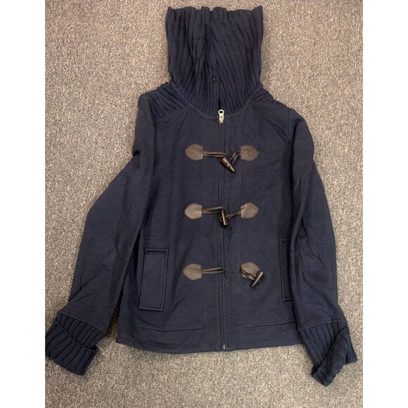 Tommy Hilfiger Knit Sweater Jacket Womens Small Navy Blue Toggle Full Zip Funnel - Picture 1 of 3